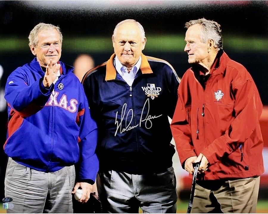 Nolan Ryan Signed 16x20 Photo Rangers World Series w/ Bush 41 & 43 - Steiner COA